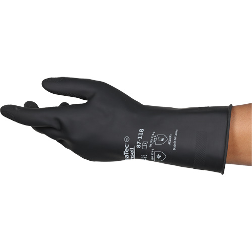 Gants r&eacute;sistants aux produits chimiques AlphaTec 87-118, Taille Petit/7, 12,6" lo, Latex de caoutchouc, Doublure en Coton, 31-mil Ontario Packaging