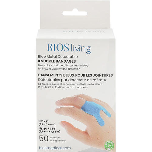 Blue Bandages, Knuckle, 3", Fabric Metal Detectable, Sterile Ontario Packaging