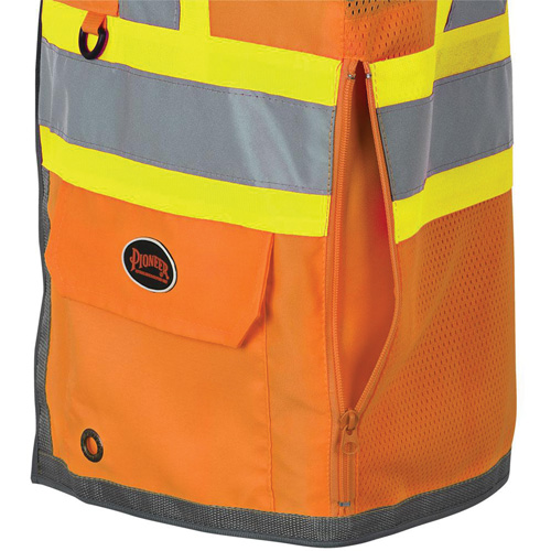 Veste de s&eacute;curit&eacute; pour arpenteur Pioneer avec fermeture &agrave; glissi&egrave;re et dos en maille, Orange haute visibilit&eacute;, Petit, Polyester Ontario Packaging