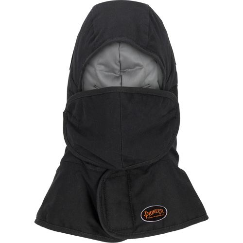 Pioneer 765A Flame-Resistant Quilted Hard Hat Liner with Long Neck & Detachable Mouthpiece, Black/Grey, Cotton/FR-Tech&reg;/Modacrylic/Nylon Ontario Packaging