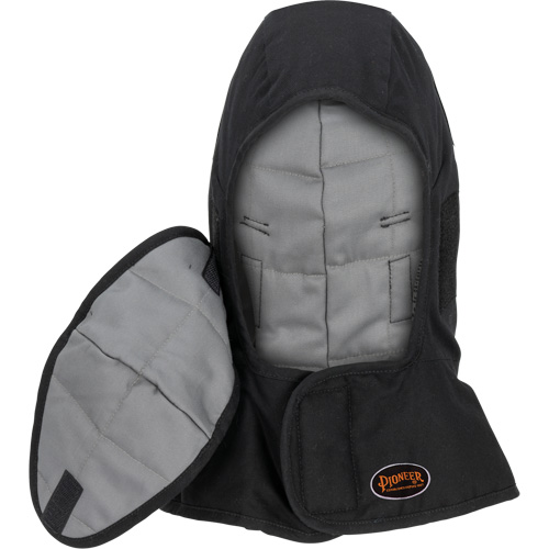 Pioneer 765A Flame-Resistant Quilted Hard Hat Liner with Long Neck & Detachable Mouthpiece, Black/Grey, Cotton/FR-Tech&reg;/Modacrylic/Nylon Ontario Packaging