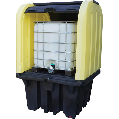 Yellow Roll Top Hardcover Spill Pallet with Drain, 65" L x 65" W x 101" H, 5000 lbs. Load Capacity Ontario Packaging