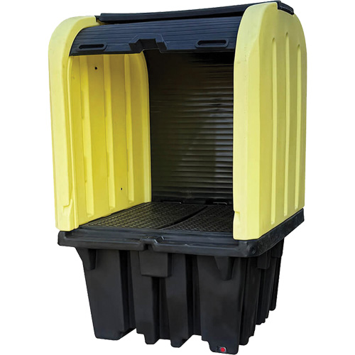 Yellow Roll Top Hardcover Spill Pallet with Drain, 65" L x 65" W x 101" H, 5000 lbs. Load Capacity Ontario Packaging