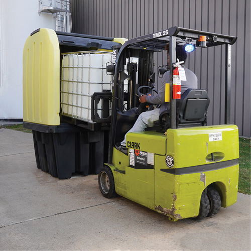 Yellow Roll Top Hardcover Spill Pallet with Drain, 65" L x 65" W x 101" H, 5000 lbs. Load Capacity Ontario Packaging