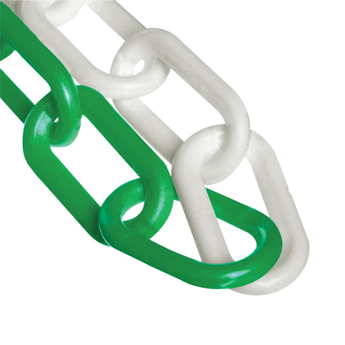 Chaîne de barri&egrave;re en plastique &agrave; deux couleurs, Vert/Blanc, Maillon de 2", 500' de long Ontario Packaging