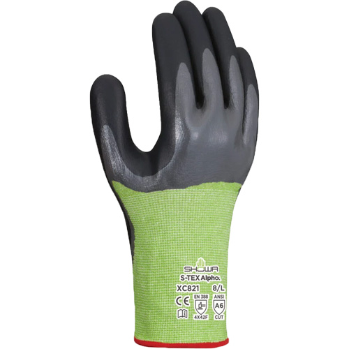 S-TEX Alpha XC821 Cut-Resistant Gloves, Size Large/8, 18 Gauge, Nitrile Coated, Polyester/Nylon/Polyurethane/HPPE/Tungsten Shell, ASTM ANSI Level A6/EN 388 Level F Ontario Packaging