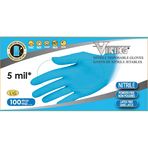 34600 Disposable Gloves, Large, Nitrile, 5-mil, Powder-Free, Blue Ontario Packaging