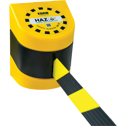 Syst&egrave;me de barri&egrave;re de s&eacute;curit&eacute; HAZLOK, Plastique, Fixation magn&eacute;tique, 30', Ruban Noir et jaune Ontario Packaging