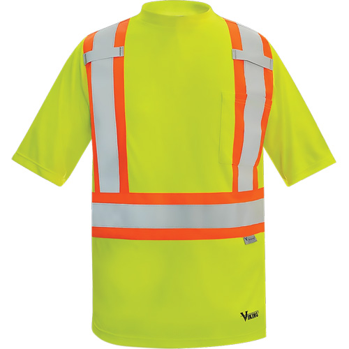 Viking&reg; Safety Bamboo Lined T-shirt, Polyester, X-Large, High Visibility Lime-Yellow Ontario Packaging