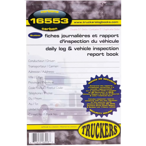 Carnet bilingue de registre quotidien et de rapport d'inspection de v&eacute;hicule Ontario Packaging