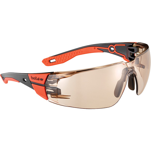 Lunettes de s&eacute;curit&eacute; RUSH+ 2.0 avec monture noire et rouge, M/G, Lentille Cuivre, Antibu&eacute;e/Anti-&eacute;gratignures, ANSI Z87+ Ontario Packaging