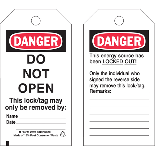 Lockout Tags, Plastic, 3" W x 5-1/2" H, English Ontario Packaging