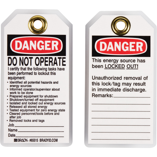 Lockout Tags, Plastic, 3" W x 5-1/2" H, English Ontario Packaging