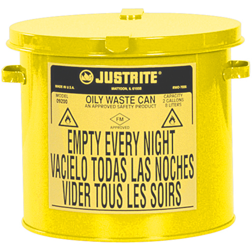 Contenants pour d&eacute;chets huileux, Homologu&eacute; FM/List&eacute; UL, 2 gal. US, Jaune Ontario Packaging
