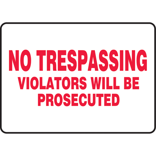 "No Trespassing" Sign, 7" x 10", Vinyl, English Ontario Packaging