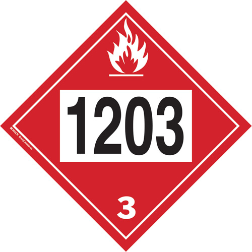 Plaque-&eacute;tiquette TMD 1203 pour liquide inflammable essence & essence-alcohol, Plastique Ontario Packaging