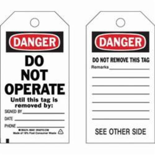 Self-Laminating Safety Tags, Polyester, 3" W x 5-3/4" H, English Ontario Packaging