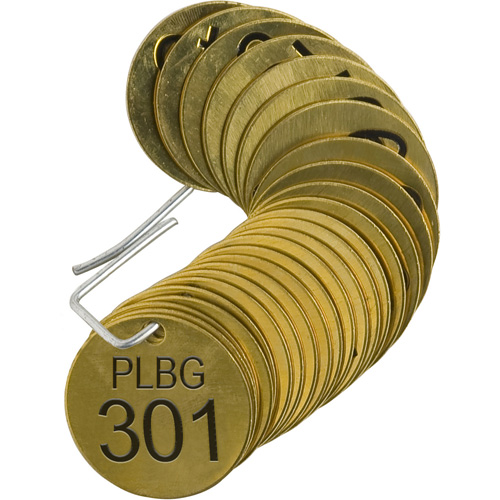 Numbered "PLPG" Valve Tags, # 301-325, Brass, 1.5" dia Ontario Packaging