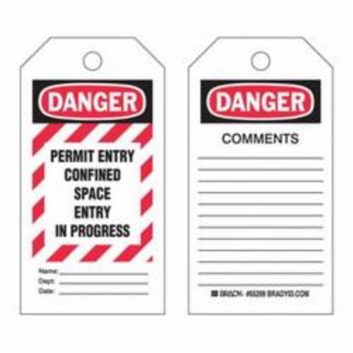 "Confined Space" Tags, Polyester, 3" W x 5-3/4" H, English Ontario Packaging