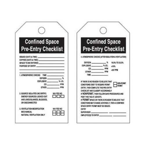 "Confined Space" Tags, Polyester, 3" W x 5-3/4" H, English Ontario Packaging