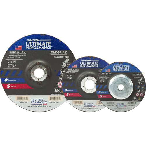 Meule Saitech Ultimate Performance, 4" x 1/4", Arbre 5/8", Oxyde d'aluminium/C&eacute;ramique, Type 27 Ontario Packaging