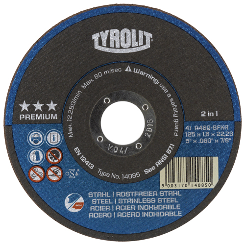 Premium 2-In-1 Thincut Cut-Off Wheels, 4-1/2" x 1/16", 7/8" Arbor, Type 1, Aluminum Oxide, 13300 RPM Ontario Packaging