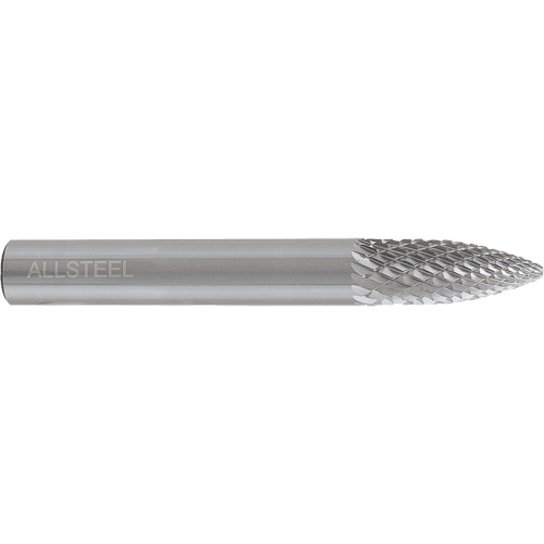AllSteel Tapered Shape Carbide Burr, SG-3, 3/8" Dia., 1/4" Shank, 3/4" Depth of Cut Ontario Packaging