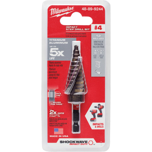 Foret &eacute;tag&eacute; #4 Shockwave Impact Duty, 3/16" - 7/8", Incr&eacute;ments de 1/16", Titane Ontario Packaging
