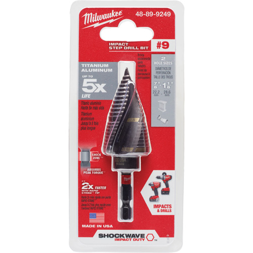 Foret &eacute;tag&eacute; #9 Shockwave Impact Duty, 7/8" - 1-1/8", Incr&eacute;ments de 1/4", Titane Ontario Packaging