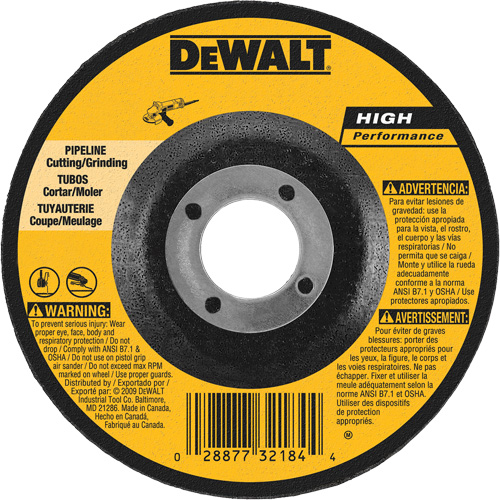 High Performance Pipeline Wheel, 5" x 1/8", 7/8" Arbor, Aluminum Oxide, Type 27 Ontario Packaging