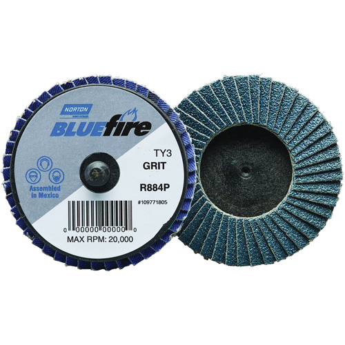 R884P BlueFire&reg; Mini Flap Disc, 3" x Type 27, P40 Grit, Zirconia Alumina Ontario Packaging