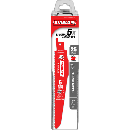 Lame de scie alternative pour la d&eacute;molition et les m&eacute;taux &eacute;pais, Bim&eacute;tal, 8-10 Dents par pouce, 6" lo Ontario Packaging
