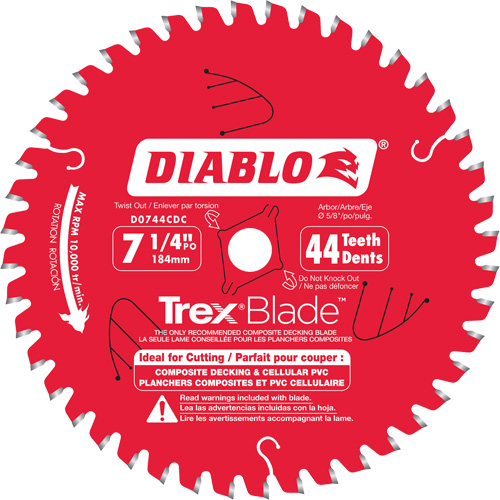 Lame de scie &agrave; d&eacute;couper Trex Blade, 7-1/4", 44 dents, Pour Plastique/Plastique Ontario Packaging