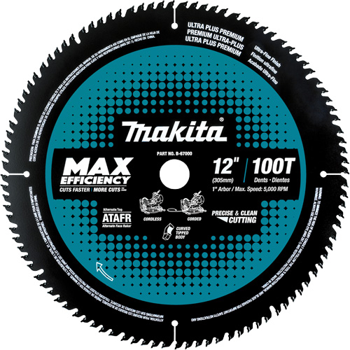 Max-Efficiency Blades Ideal For Cordless Mitre Saw, 12", 100 Teeth, Finishing Use Ontario Packaging