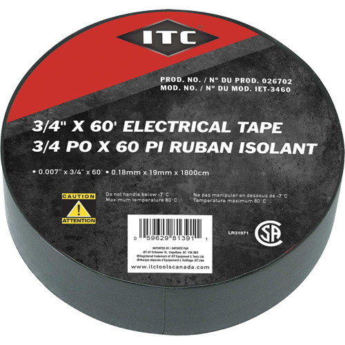 IET-3460 Ruban isolant, Ruban &eacute;lectrique, Rubans isolant, 19 mm (3/4") x 18,28 m (60'), Noir Ontario Packaging