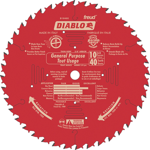 Saw Blades - General Purpose, 10", 40 Teeth, Wood Use Ontario Packaging