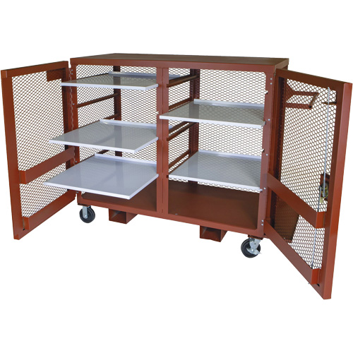 Mobile Mesh Cabinet, Steel, 49 Cubic Feet, Red Ontario Packaging