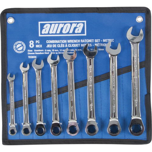 Fixed Head Wrench Set, Combination, 8 Pieces, Metric Ontario Packaging