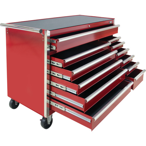 Chariot &agrave; outils industriel, 12 tiroirs, 56" la x 24-1/2" p x 38-1/8" h, Rouge Ontario Packaging