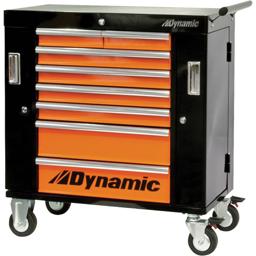 Roller Cabinet, 8 Drawers, 36" W x 18" D x 39-1/4" H, Black/Orange Ontario Packaging