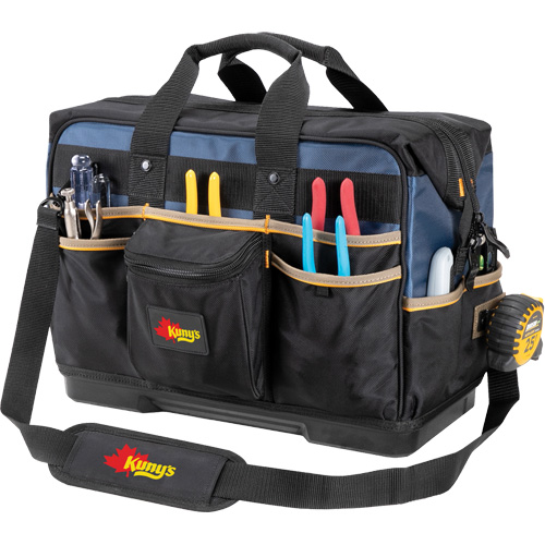 Sac &agrave; outils ferm&eacute; pour entrepreneurs &agrave; base moul&eacute;e, Polyester balistique, 29 pochettes, Noir/Bleu Ontario Packaging