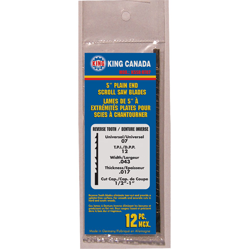 12-Piece Skip Tooth Scroll Saw Blades, Scroll cutting, 0.039" W x 5" L, 16 TPI Ontario Packaging