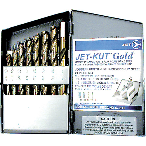 Jeu de forets de premi&egrave;re qualit&eacute; GF21R Jet-Kut GOLD, 21 morceaux, Acier Ontario Packaging