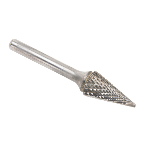 Solid Carbide Burrs - Pointed Cone Shape, SM-5, 1/2" Dia., 1/4" Shank, 22.2 mm Depth of Cut Ontario Packaging