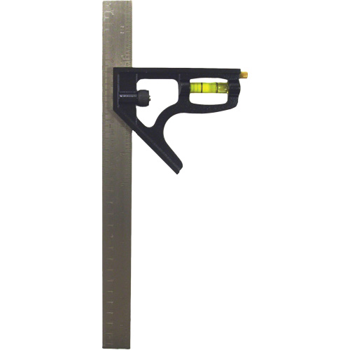 Inch/Metric Combination Square, 12" L, 1/8"/1/16"/1/32"/1 mm Graduations, Stainless Steel, Plain Ontario Packaging