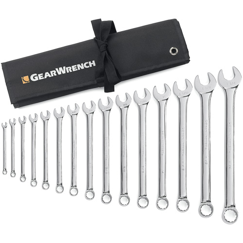 12-Point Long Pattern Wrench Set with Tool Roll, Combination, 15 Pieces, Imperial Ontario Packaging