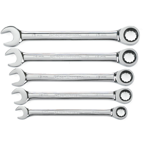 Jeu de cl&eacute;s &agrave; cliquet &agrave; 12 pans et 72 dents, Combinaison, 5 morceaux, M&eacute;trique Ontario Packaging