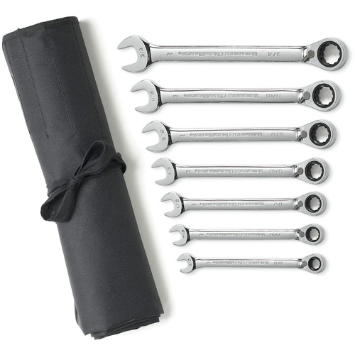 Jeu de cl&eacute;s &agrave; cliquets r&eacute;versibles SAE &agrave; 12 pans et 72 dents avec pochette &agrave; outils enroulable, Combinaison, 7 morceaux, Imp&eacute;rial Ontario Packaging