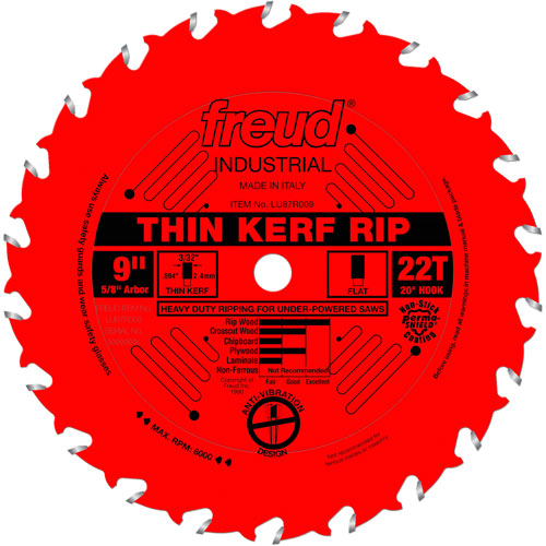 TCS Industrial Saw Blade - Rip/Crosscut Thin Kerf, 9", 22 Teeth, Wood Use Ontario Packaging