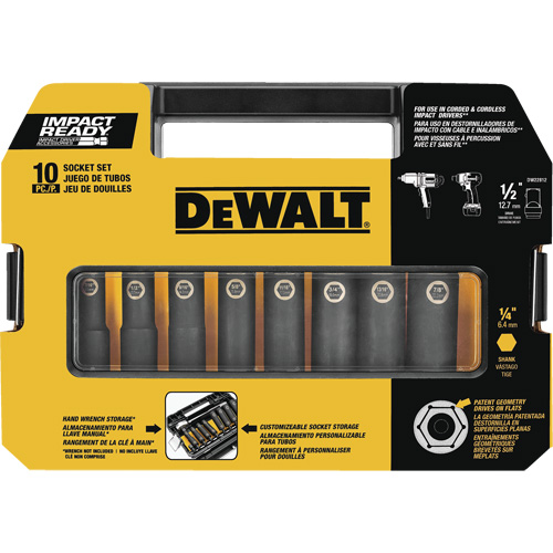 Ready Socket Set, 10 Pcs, Impact, 1/2" Drive Size Ontario Packaging